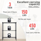 BestOffice 3-Shelf Adjustable Metal Storage Shelves Wire Shelving Unit Organizer Wire Rack 450Lbs Capacity for Small Places Kitchen Garage 23Lx13.2Wx30.2H,Black
