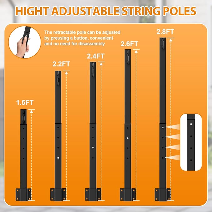 AILBTON 6 Pack 2.8Ft String Light Poles,Light Poles for Outside String Lights,Outdoor Light Poles with Fence Bracket,Metal Pole Stand for Patio,Backyard,Deck
