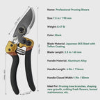 Professional Pruning Shears, Bypass Pruners | Japanese SK5 Steel Blades, Heavy Duty Garden Clippers for Branch Cutting, Bonsai, and Gardening