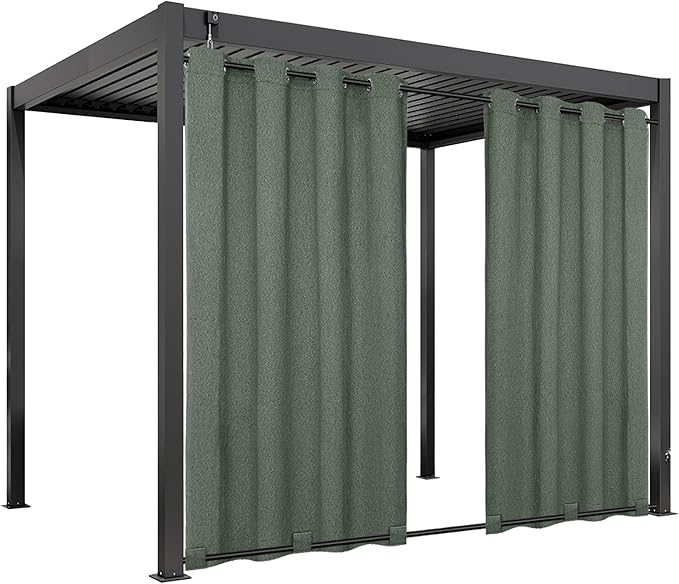 Easy-Going Linen Look Outdoor Curtains Waterproof Windproof Porch Curtains, Soft Thicken Outdoor Privacy Curtains for Patio, Gazebo, Grommet Top and Tab Bottom Drape, 1 Panel, 54x84 inch, Sage Green