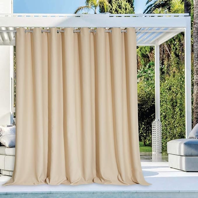NICETOWN Outdoor Curtain Waterproof for Patio 108" Extra Long, Grommet Top Room Darkening Thermal Insulated 120" Extra Wide Protect You from Sun & Rain for Balcony/Porch, Biscotti Beige, 1 Panel