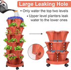 DUNCHATY Stackable Planters 6 Tier Vertical Garden Planting Tower Planters Strawberry, Herb, Flower, and Vegetable Planter Indoor Outdoor Gardening Pots with Removable Wheels and Tools