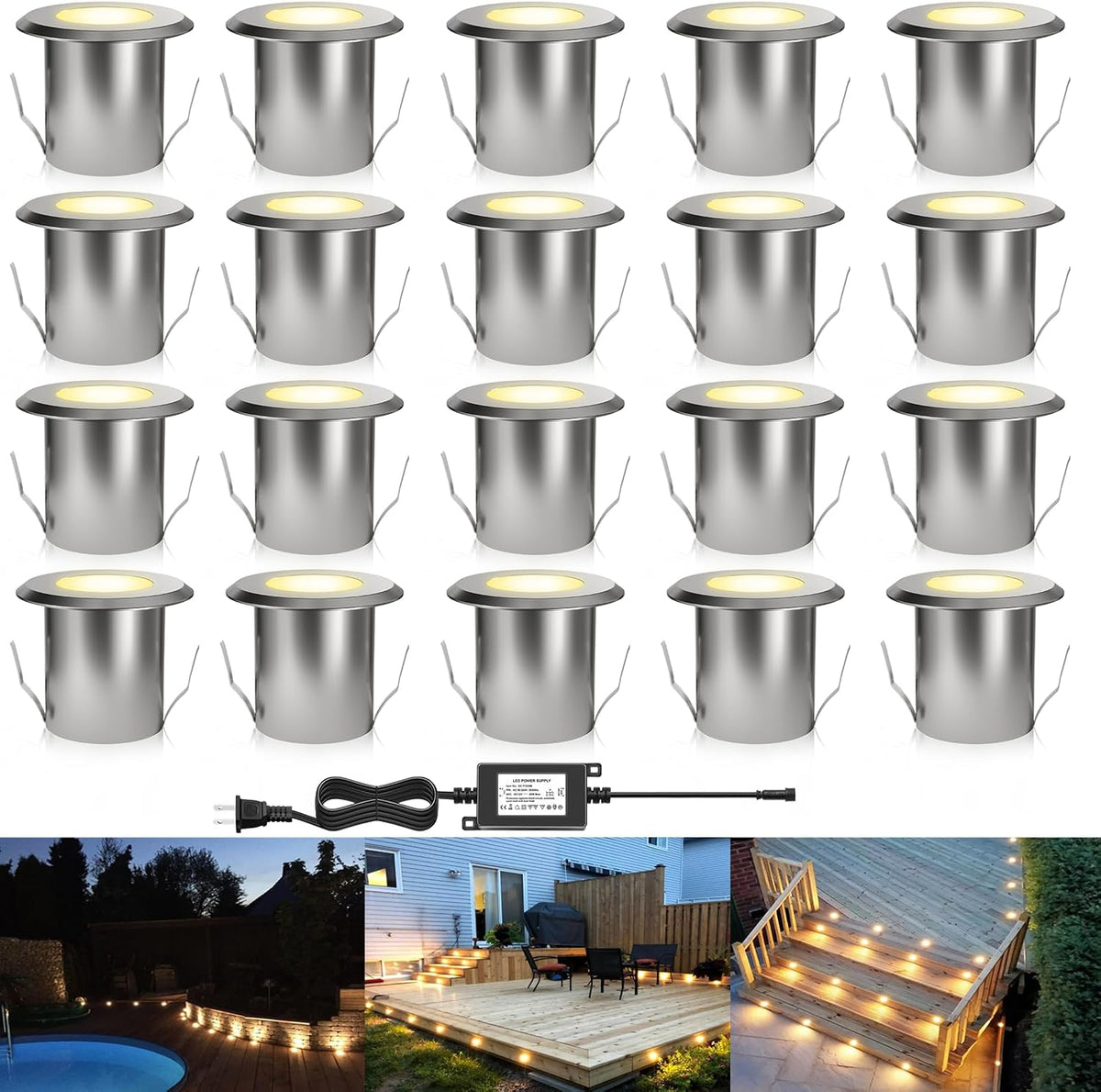 rnehon led outdoor deck lights kits, warm white, main product view