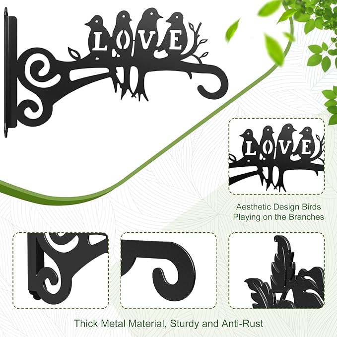 4-Pack Aesthetic Plant Hangers Outdoor and Indoor – 10 Inch Metal Hanging Plant Bracket with Beautiful Bird Pattern – Anti Rust Plant Hooks for Hanging Baskets, Bird Feeder, Windchime, Lantern