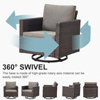 Belord Patio Conversation Set with Swivel Glider Chairs - 9 Piece Outdoor Sectional Furniture Set with Storage Box and Metal Top Table Brown Wicker/Gray Cushions