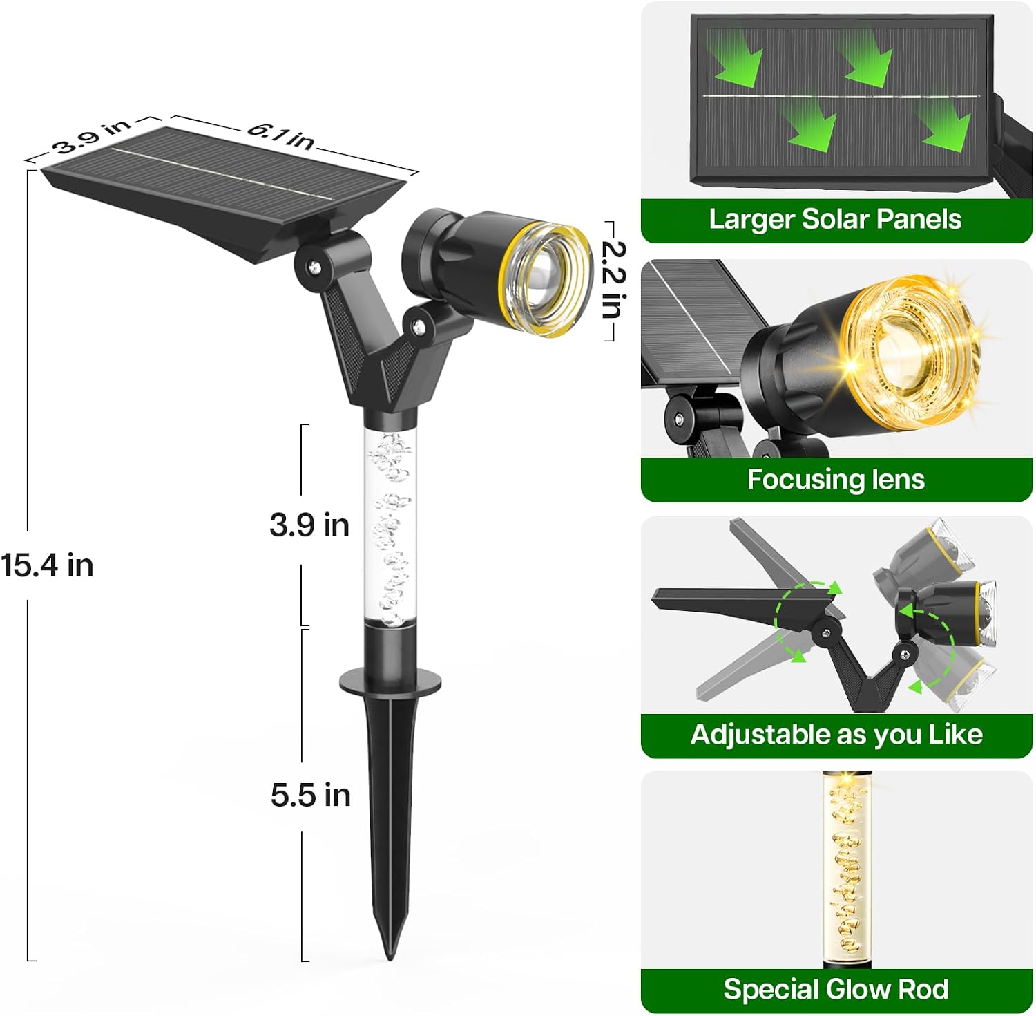 Solar Spot Lights Outdoor Waterproof Spotlights, Warm White 4 Pack | Solar Lights Outdoor for Yard Pathway Tree House Outside Landscape Lighting, Auto On/Off, Adjustable Angle, Illuminated Pole
