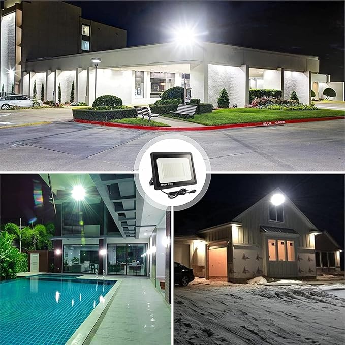 4Pack LED Flood Light Outdoor,250W LED Work Light 25500lm with 6FT US Plug,IP66 Waterproof Exterior Security Lights,6000K Daylight White Outside Floodlights Slim Design for Playground Yard