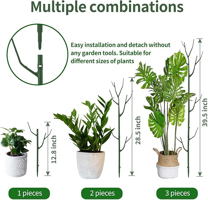 9 Pack Green Plant Support Stakes Plant Stakes for Indoor and Outdoor Plants. 39.37inch Plant Sticks with Extension Poles, Plant Clips,Plant Ties for Potted Monstera Plants, Climbing Plants