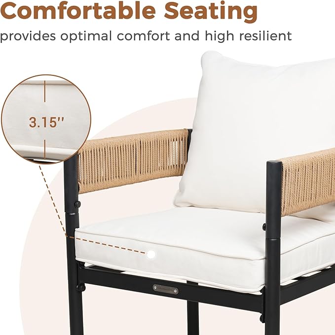 Grand patio 5-Piece Outdoor Dining Set for 4 with 1 Rectangle Expandable Table for 4-6 Person, Metal Woven Wicker Fixed Patio Chairs with Thickened Cushions for Yard, Poolside (Natural)