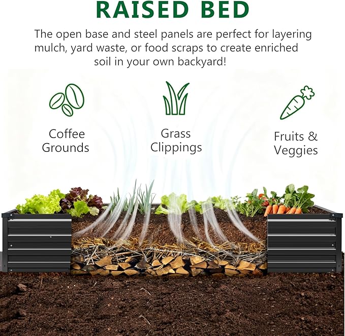 3 Pack 6x3x1FT Galvanized Raised Garden Bed Kit, Outdoor Metal Planter Box for Vegetables, Bottomless Rectangular Gardening Bed with Support Rods, Tool-Free Assembly, Black