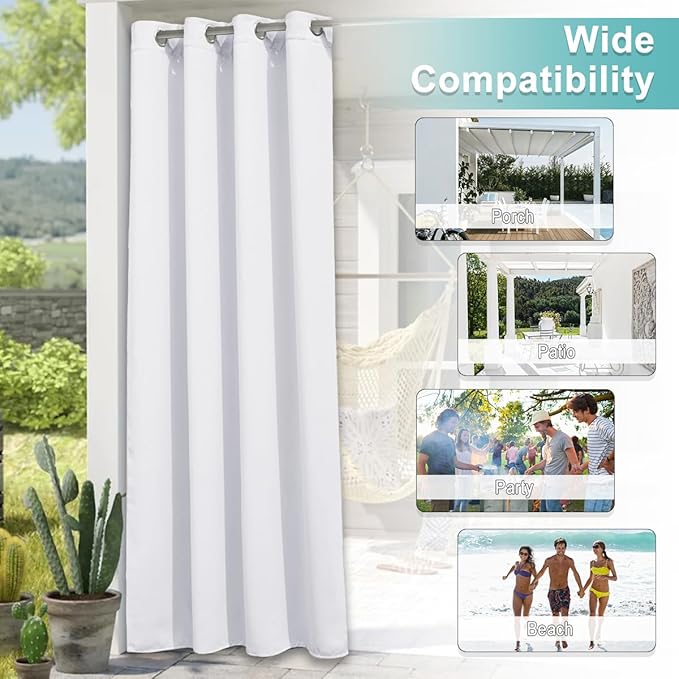 NICETOWN White Outdoor Curtains for Patio Waterproof 95 inches Long, 2 Panels Premium Thick Privacy Weatherproof Grommet Outside Drapes for Porch, Gazebo, 52W x 95L inch, Pure White