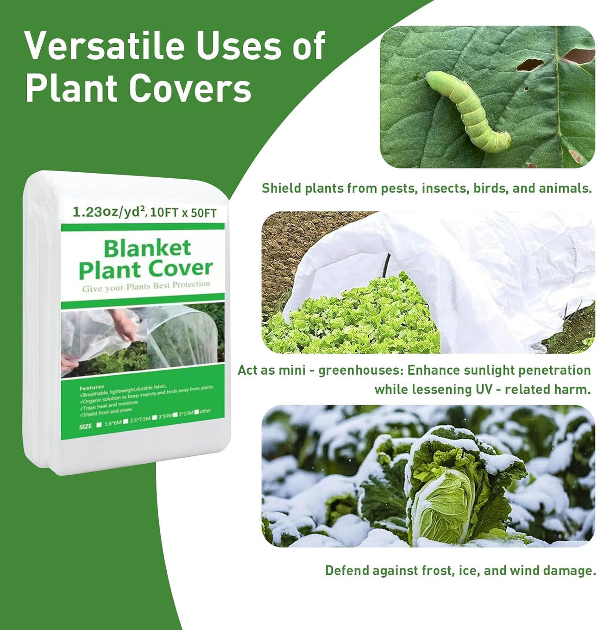 10ft x 50ft plant covers freeze protection shown in use