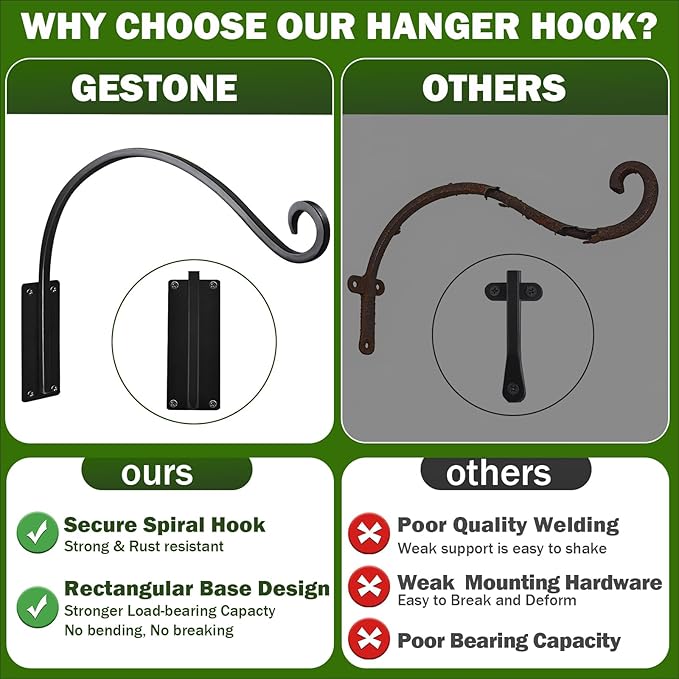 16 Inch Plant Hangers Outdoor 4 Pack,Plant Hanging Hook Bracket for Bird Feeder Hanger,Hanging Plant Hooks for Outside Baskets Lanterns Wind Chimes Outdoor Indoor
