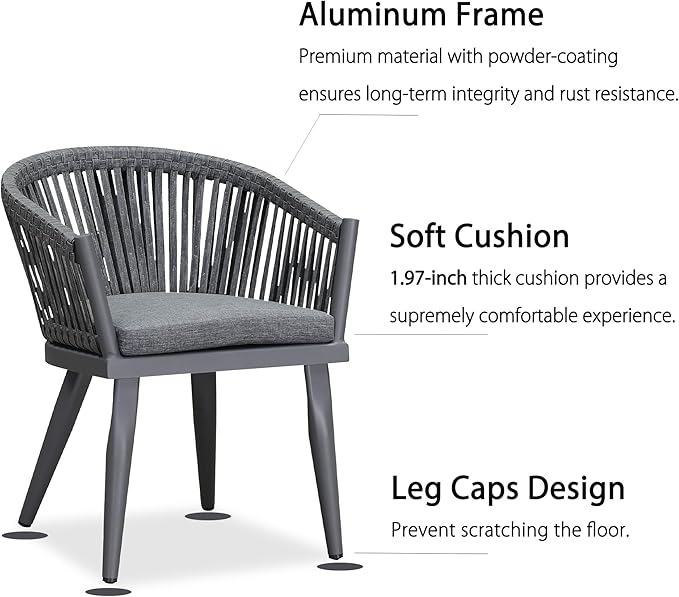 PURPLE LEAF 9 Pieces Outdoor Dining Set with Patio Aluminium Dining Table and Wicker Rattan Chairs Modern Furniture Cushions Sets for Backyard Indoor Decor Kitchen Grey