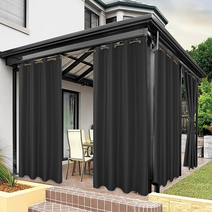 BONZER Outdoor Curtains for Patio Water Resistant Heavy Privacy Light Filtering Grommet Outside Curtains for Porch, Pergola, Gazebo, 1 Panel, 54W x 108L inch, Charcoal
