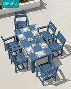 SERWALL Outdoor Dining Table Set, 67‘’ HDPE Patio Dining Set for 4, All-Weather Outdoor Table and Chairs Set for Deck, Blue