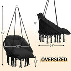 Macrame Hammock Hanging Swinging Chair with Oversized Cushion, Perfect for Bedroom, Porch, Kids, Adults, Balcony, Black