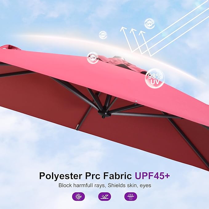 PURPLE LEAF 8' X 8' Patio Umbrella with Steel Plate Base for Pool 7' High Offset Outdoor Cantilever Umbrella Swimming Pool Umbrella with 360°Rotation for Poolside Terra