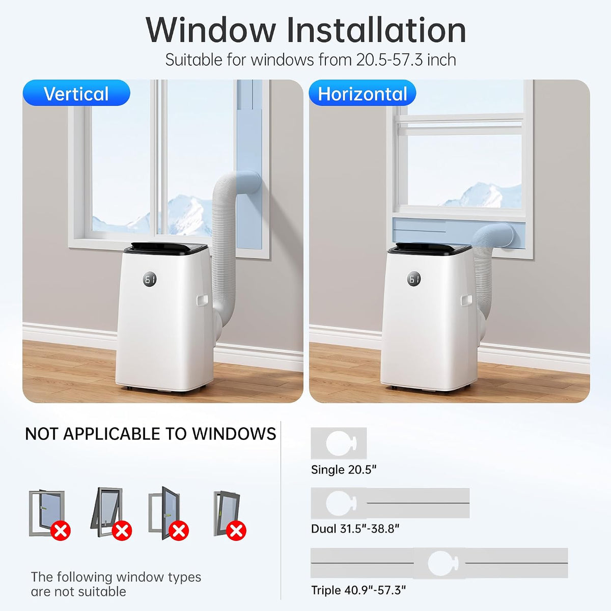14000 btu portable air conditioners, 3-in-1 floor stand, front angle view
