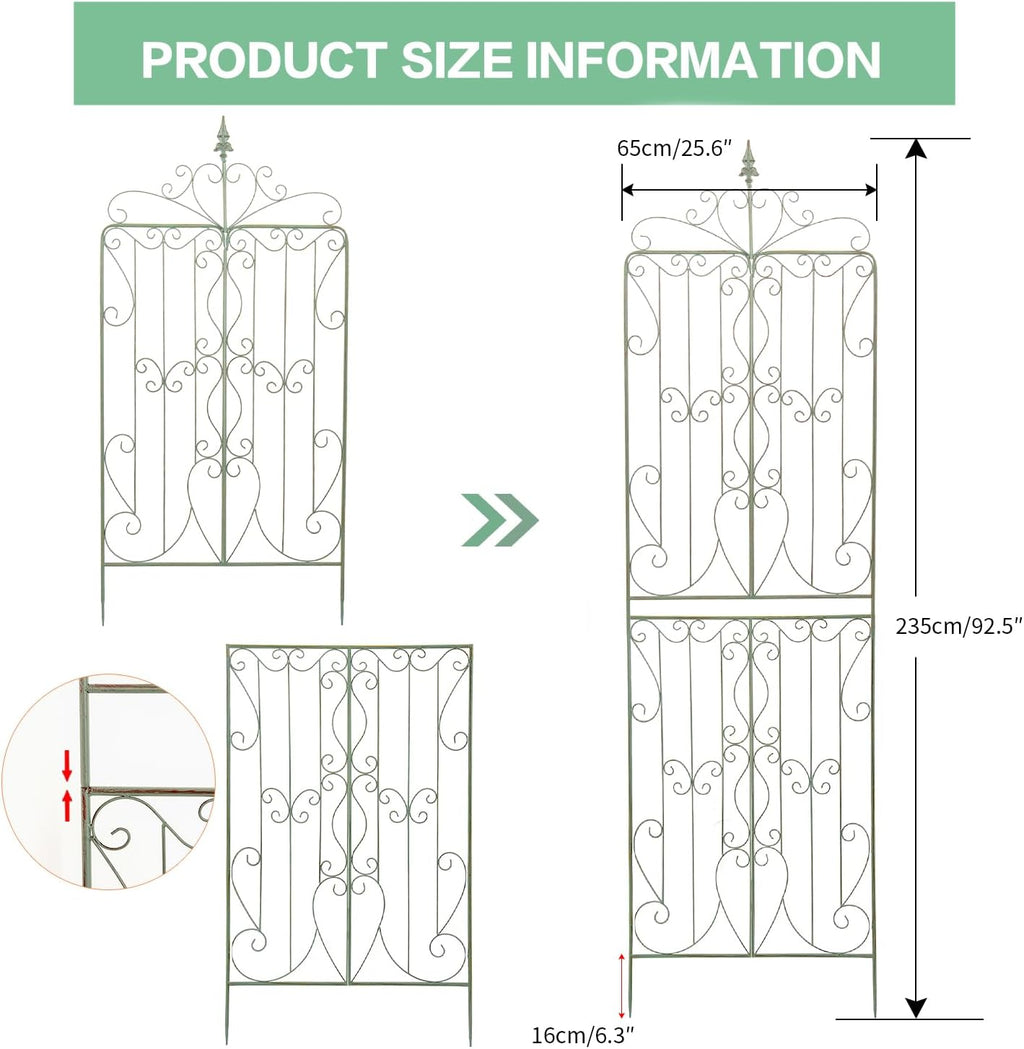 sungmor 2 pack large garden trellis, 92.5 inch showing dimensions