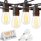 Svater LED Outdoor String Lights 100 FT, Patio Lights with Shatterproof Bulbs, Outside Hanging Light Waterproof for Porch, Deck, Garden, Backyard, Balcony, Dimmable 2700K