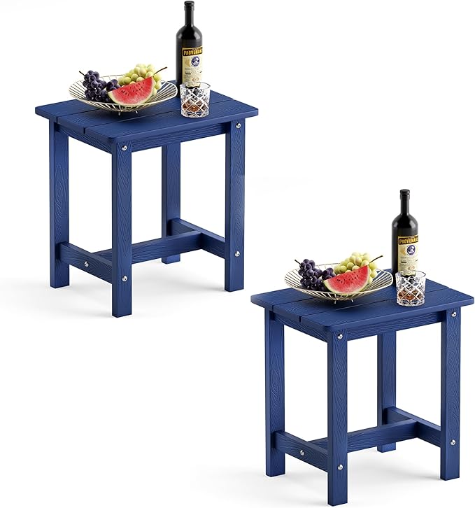 LUE BONA Outdoor Side Table Set of 2, HDPS Small Outdoor Table, Adirondack Side Table, Outside End Table for Patio, Porch, Deck, Pool, Weather Resistant/Easy Maintenance/Indoor or Outside Use, Navy