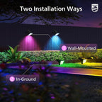Philips 4 Packs Solar RGBW Spot Lights Outdoor, 18 LED Solar Powered Landscape Lights, 9 Lighting Modes Color-Changing Dusk to Dawn Waterproof Pathway Spotlights for Garden Trees Halloween Christmas