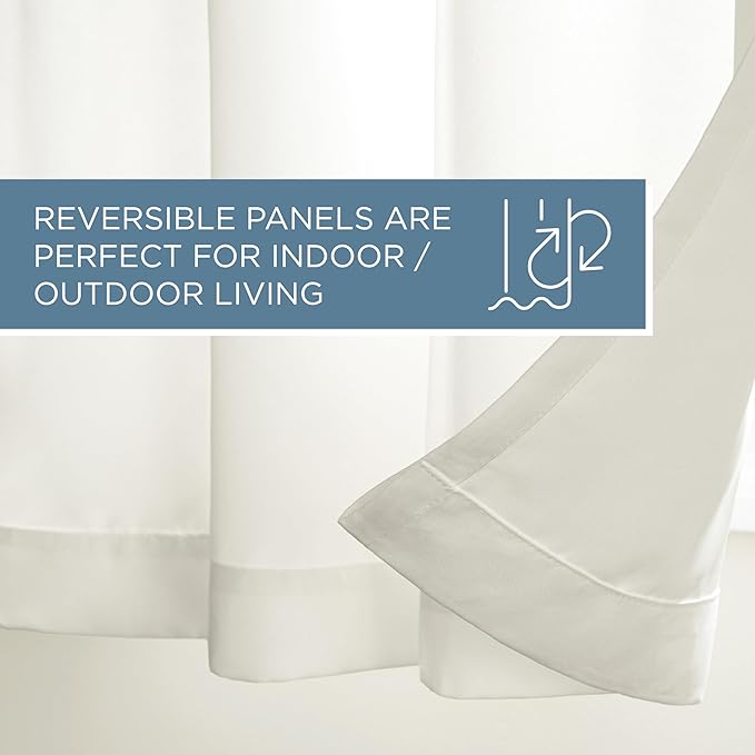 TOWN & COUNTRY BASICS Cabana Solid Heavyweight Indoor Outdoor Curtains, Light Filtering Opacity with Grommet Top, Water Repellent, 2-Pack Set, 54"x84", Vanilla