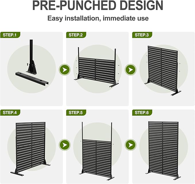Casaphoria Metal Privacy Screen Outdoor, 72" H x 35" W Freestanding Decorative Privacy Screen for Patio Deck Balcony Garden with Stable Base, Jason- Black