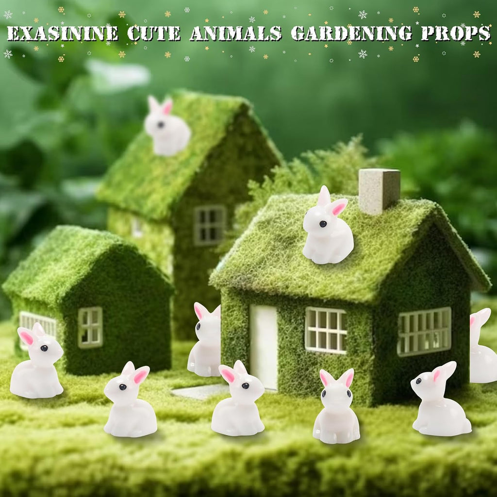 Exasinine 50 Pcs Mini Rabbit Figurines, White Easter Bunny Decor | 50 Mini Resin Rabbits, Easter Egg Fillers, Fairy Garden Ornaments, Dollhouse Cake Decor, Miniature Animal Figures