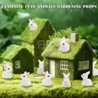 Exasinine 50 Pcs Mini Rabbit Figurines, White Easter Bunny Decor | 50 Mini Resin Rabbits, Easter Egg Fillers, Fairy Garden Ornaments, Dollhouse Cake Decor, Miniature Animal Figures