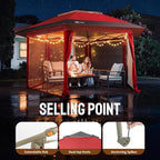 CROWN SHADES 12x12 Pop Up Gazebo with Mosquito Nettings, Patented Center Lock 6-Sided Portable Gazebo, 300D Silver-Coated Fabric UV Resistant, Pop Up Canopy Tent for Patio, Party, Red&Grey
