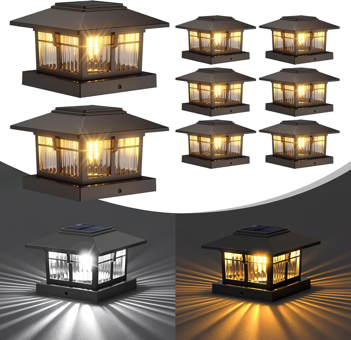 excmark 4x4 solar post cap lights, classic black, main product view