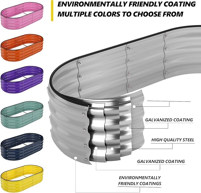 Galvanized Metal Planter Raised Garden Bed Kit for Gardening Outdoor Garden Box Raised Flower Bed 2PC Gray 2X2X1FT
