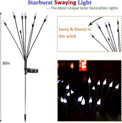 2 Pack Each 8 LEDs Solar Garden Lights Waterproof Outdoor Landscape Path Firefly Lights Single Spike Bulb Swaying Light Cold White