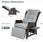 Outdoor Indoor Wicker Recliner with Adjustable Back and Footrest, Patio Reclining Chair with Flip-up Table, Outdoor Rattan Lounge Chair, Light Grey 2PCS