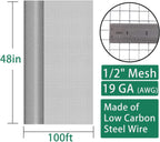Hardware Cloth 1/2 inch Chicken Wire Fencing 48 x 100 Ft 19-Gauge | Hot-dip Galvanized After Welding, Gopher Wire, Wire Mesh Roll, Wire Cloth, and Long-Lasting Wire Fencing Use