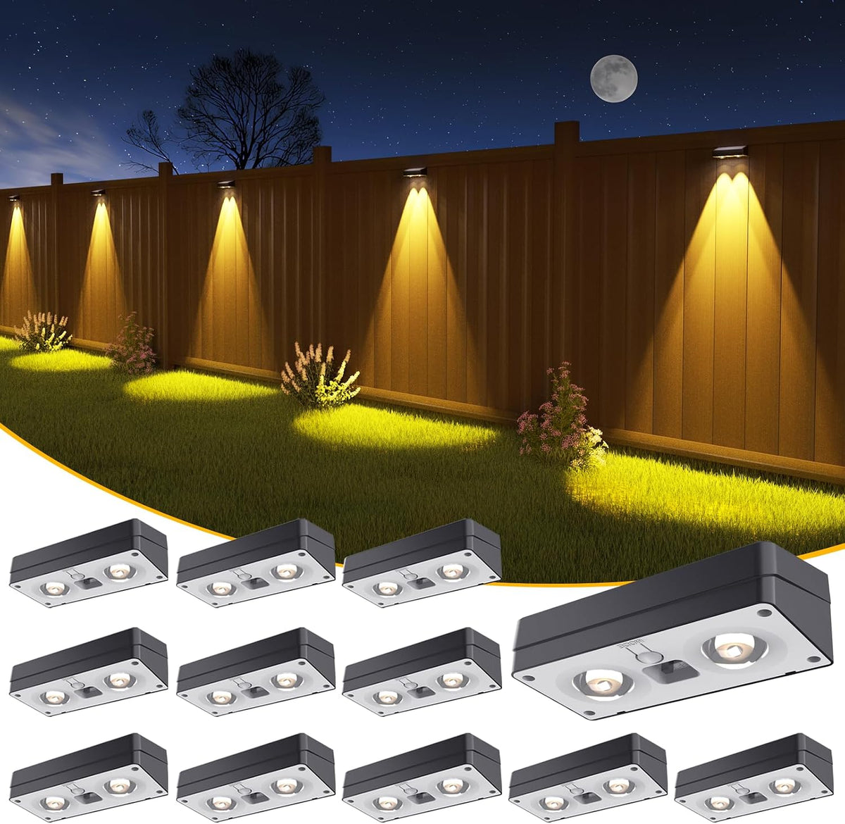 jofios solar fence lights 12 pack, 50 lumens, main product view