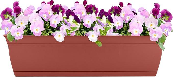 The HC Companies 30 Inch Eclipse Window Planter Box with Drainage Holes & Attached Saucer, Lightweight UV-Resistant Plastic Indoor & Outdoor Planters, 2-Pack Flower Box for Garden & Home Decor, Clay