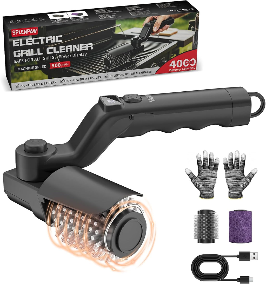 Upgraded Cordless Spinning Electric Grill Brush | 4000mA Battery, 500 RPM, 4 Speed, 180° Adjustable, Fits All Grill Grates, Cleaning And Polishing, Outdoor BBQ Grill Cleaning
