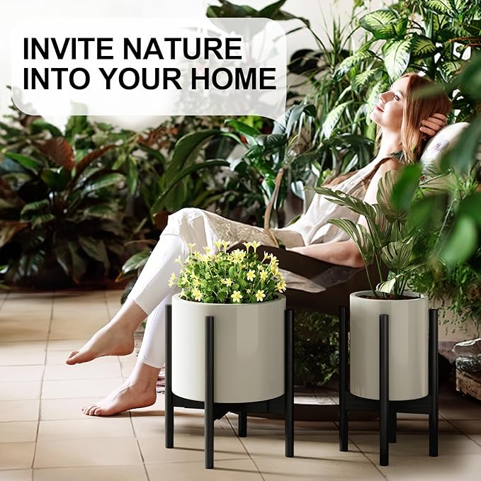 MUDEELA 2 Pack Indoor Plant Stands, 2 Tier Tall Plant Stand 30 inches, Mid Century Bamboo Plant Stand, Adjustable Width 8 - 12 inches, Fits Pot Size of 8 9 10 11 12 inches Pot & Plant Not Included, Black