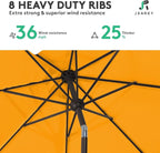 JEAREY 9FT Outdoor Patio Umbrella Outdoor Table Umbrellas with Push Button Tilt and Crank, Market Umbrella 8 Sturdy Ribs UV Protection Waterproof for Garden, Deck, Backyard, Pool (Sun Orange)