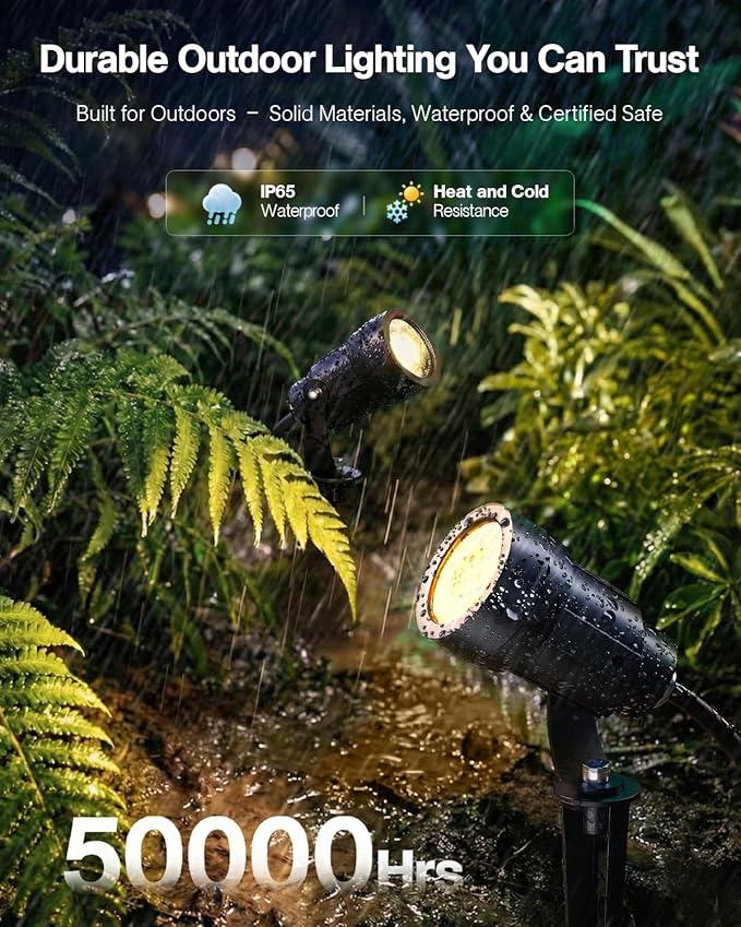 HIBOITEC LED Low Voltage Landscape Spotlights，IP65 Waterproof Outdoor Spot Lights for Yard, Plant, Lawn, Tree, Flags, House, Garden, Pathway, 2900K Warm White, 2 Pack