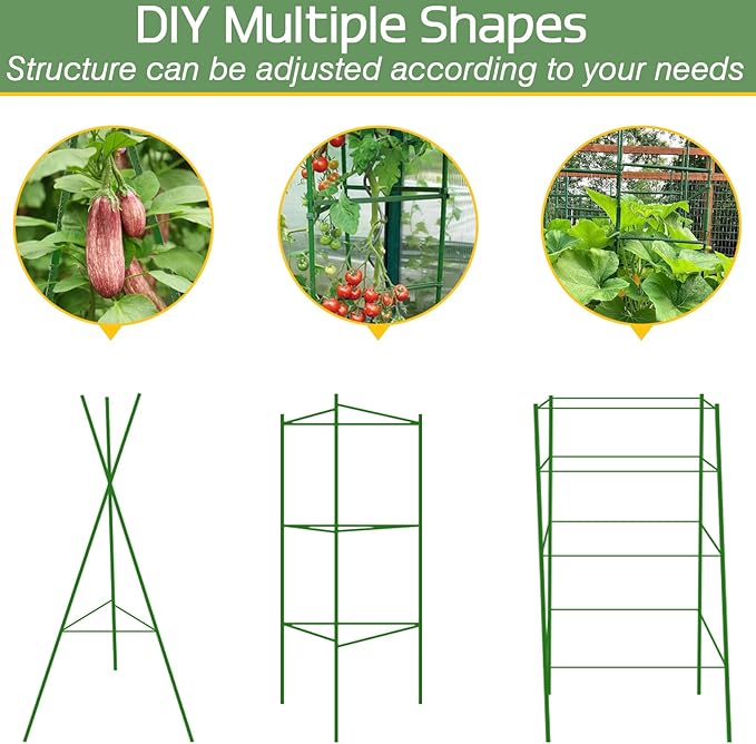 Halatool 8 Pack Tomato Cages for Garden,Up to 48in(4FT) Adjustable Tomato Cage,Garden Stakes Tomato Trellis for Pots,Tomato Plant Support for Raised Garden Bed&Climbing Vegetables Flowers(Green)