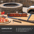 26'' Pizza Oven Brush with Stone Scraper - Includes 2 Brush Heads, Heat-Resistant Silver Stainless Steel Bristles - Long Grip Handle, Compatible with Ooni, Gozney, Blackstone, Solo Stove Ovens