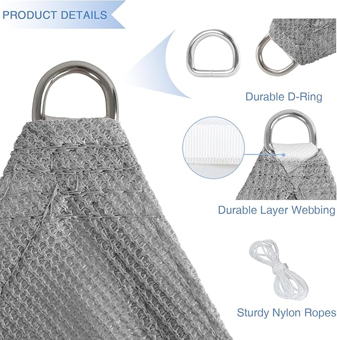 E&K Sunrise 19' x 19' x 19' Sun Shade Sail Triangle Canopy Shade Cover UV Block for Patio Backyard Garden Outdoor (Light Gray)