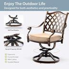 7-Piece Cast Aluminum Patio Furniture, Patio Dining Set for 6 Include 54" Round Outdoor Dining Table and 6 Swivel Chairs with Cushions & Umbrella Hole (Bronze)