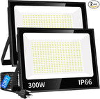 300W LED Flood Light Outdoor with Plug, 36000LM Ultra Brighter Security Light, IP66 Waterproof Exterior Plug in Floodlight, 5000K Daylight White for Lawn Yard Garden Stadium(2 Pack)