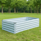 2 Pack 4x2x1FT Galvanized Raised Garden Bed Kit, Outdoor Metal Planter Box for Vegetables, Bottomless Rectangular Gardening Bed with Support Rods, Tool-Free Assembly, Silver