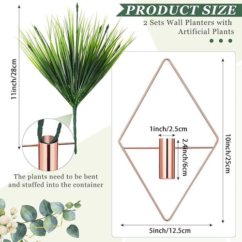 2 Pieces Wall Decor Hanging Planters with Artificial Plants Metal Hanging Vase Indoor Plants Holder Modern Boho Wall Art for Bathroom Bedroom Living Room Decor(Rose Gold,Aquatic Plant)